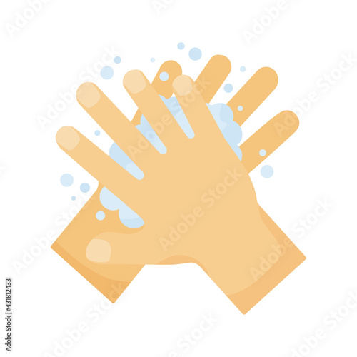 Hygiene. Wash hands with soap. Disinfection. Vector illustration isolated on white background