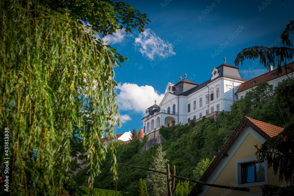 View of the archbishop's palace in Veszprém in summer, view from the valley