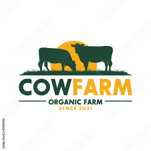 Cow farm Logo. Vintage Cattle Angus Beef logo design vector