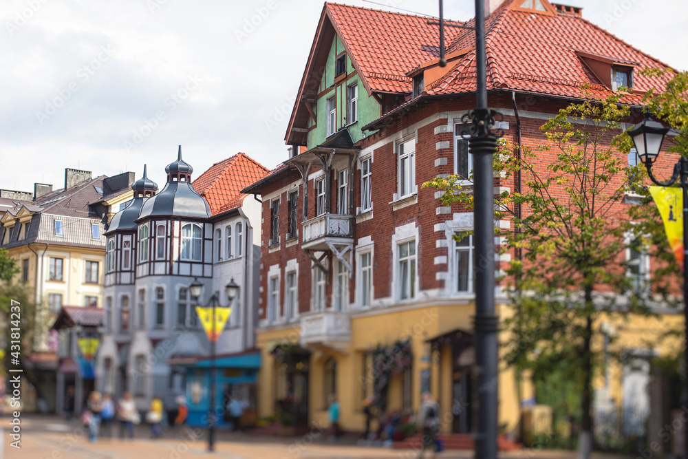 Street view of a Zelenogradsk, former Cranz, coastal resort, Zelenogradsky District, Kaliningrad Oblast, Russia, Sambian coastline, near Curonian Spit on the Baltic Sea