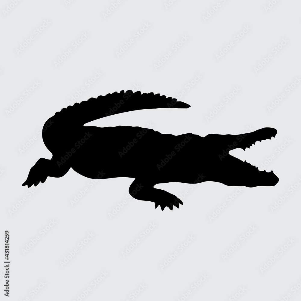 Crocodile Silhouette, Crocodile Isolated On White Background