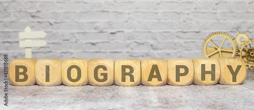 Photos BIOGRAPHY word made with building blocks. concept