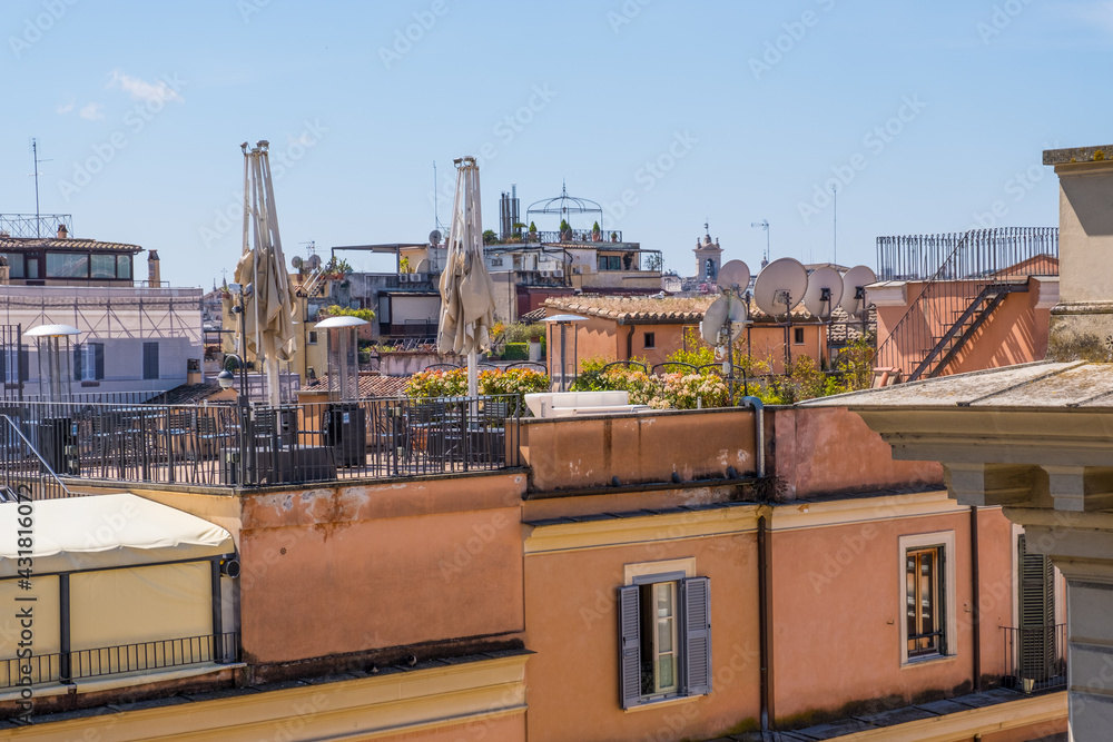 Beautiful view of Rome in Italy. The ancient historical ruins, famous monuments, alley's and streets of the city.