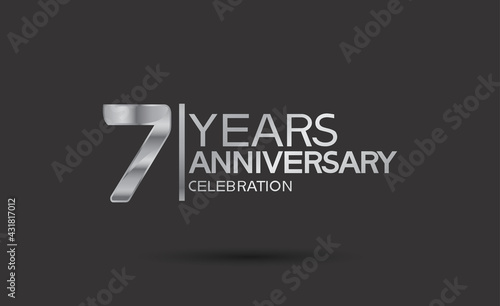 7 years anniversary logotype with silver color isolated on black background. vector can be use for party, company special event and celebration moment
