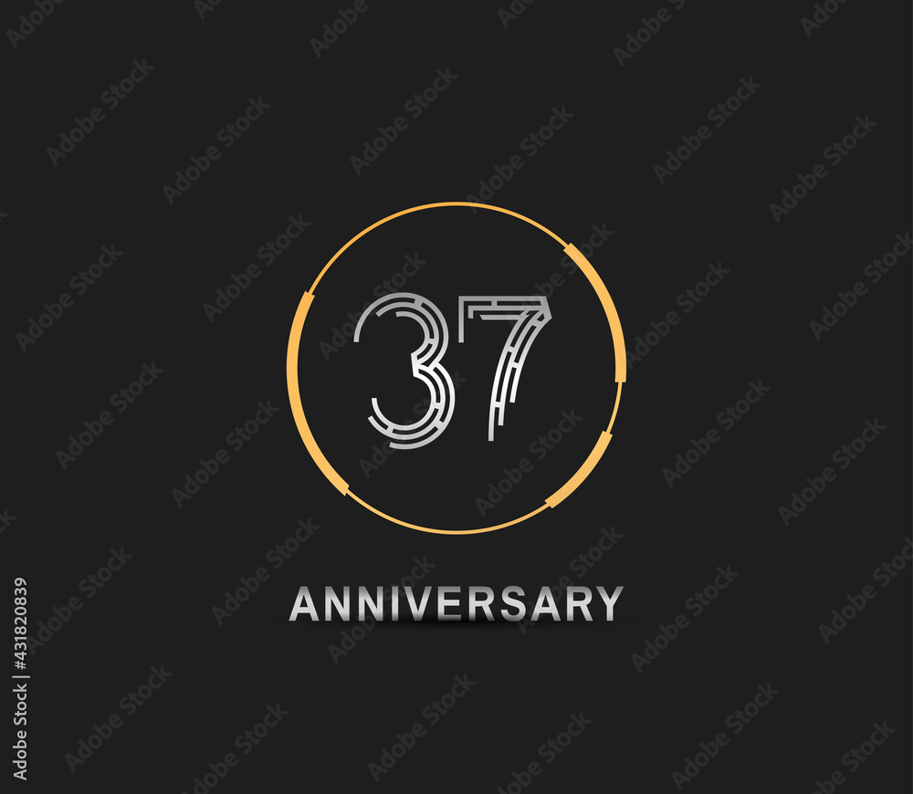 37 anniversary logotype with silver number and golden ring isolated on black background. vector can be use for party, company special event and celebration moment
