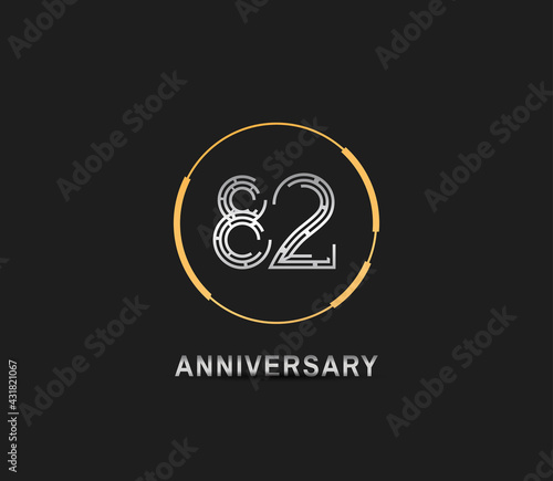 82 anniversary logotype with silver number and golden ring isolated on black background. vector can be use for party, company special event and celebration moment