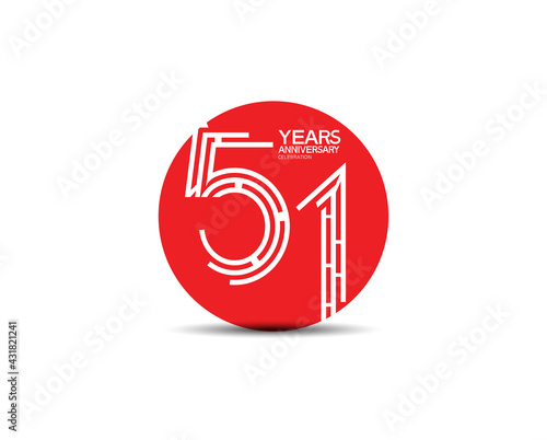 51 years anniversary design with labyrinth style inside red circle for celebration