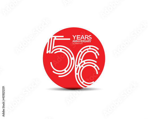 56 years anniversary design with labyrinth style inside red circle for celebration