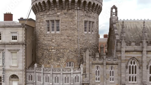 Overview over Record Tower of Dublin castle in Ireland - Aerial photo