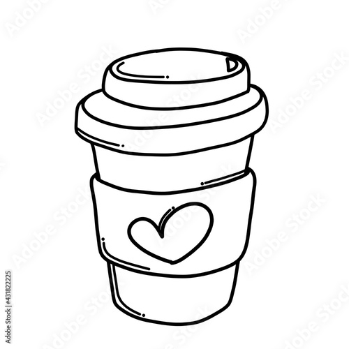 Disposable coffee cup with love Doodle vector icon. Drawing sketch illustration hand drawn cartoon line eps10