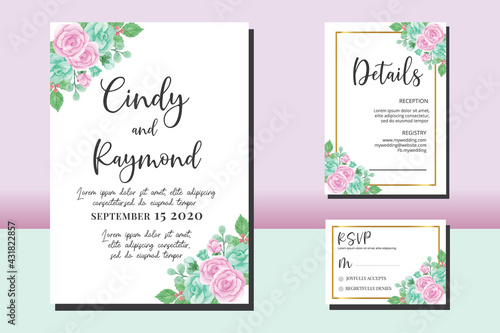 Wedding invitation frame set, floral watercolor hand drawn Rose Flower design Invitation Card Template © Vectorcome