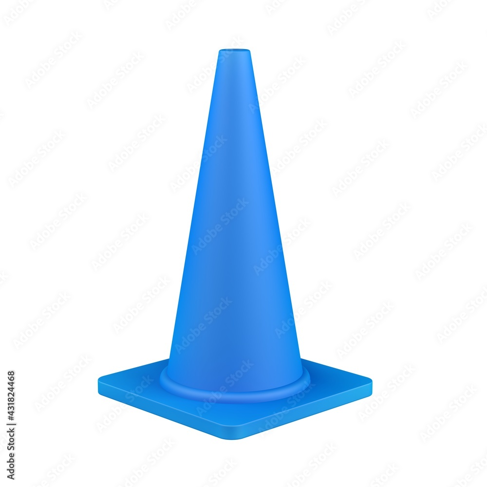 Blue traffic cone isolated on white background. Cone-shaped markers. 3d illustration. Blue traffic cone isolated on white background. Cone-shaped markers. 3d illustration.