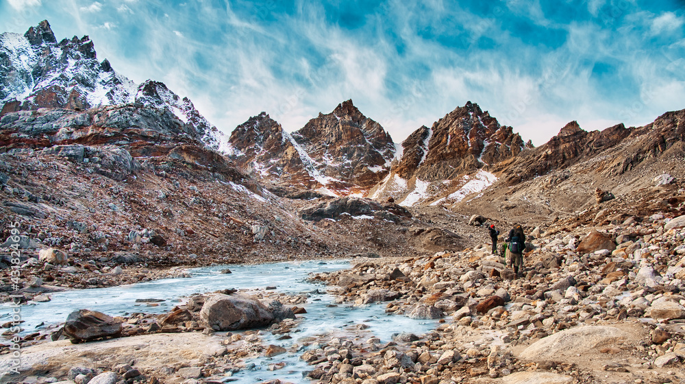 Gokyo Ri, Everest Trek. Early risers head off to the pass, Himalayas, Nepal