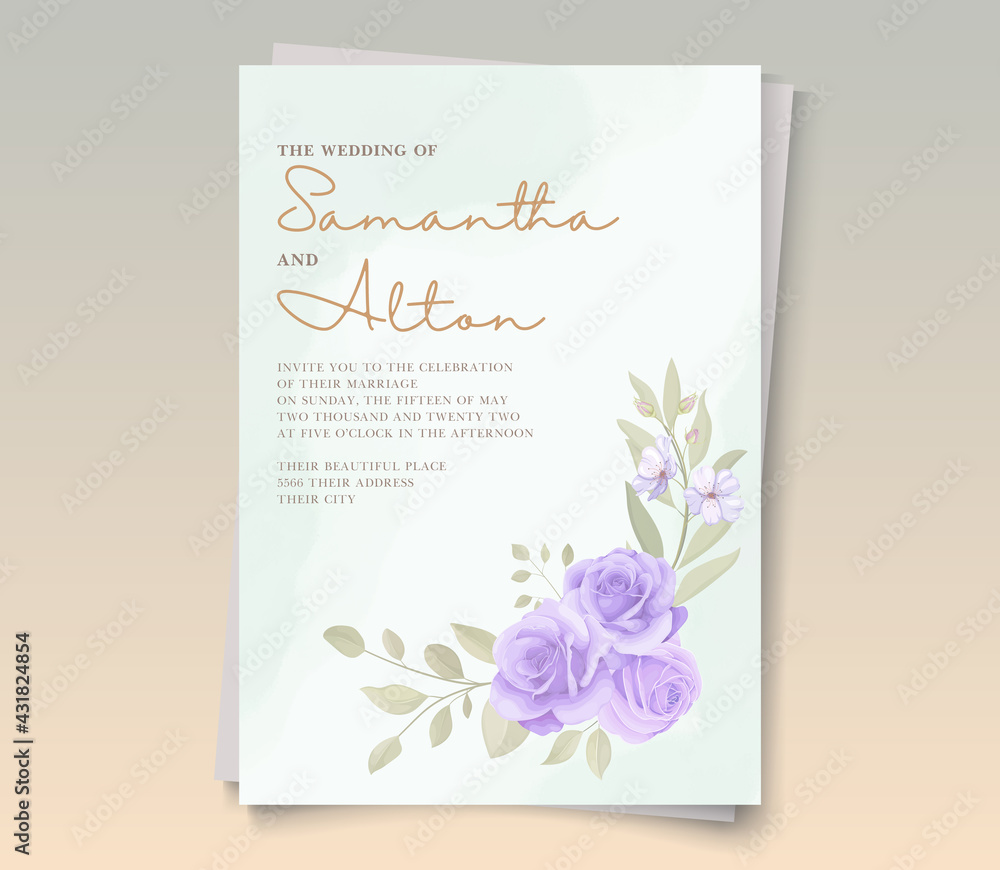 Hand drawn blooming rose flower wedding invitation template design Hand drawn blooming rose flower wedding invitation template design