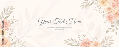 Elegant banner with colorful blooming rose flower ornament