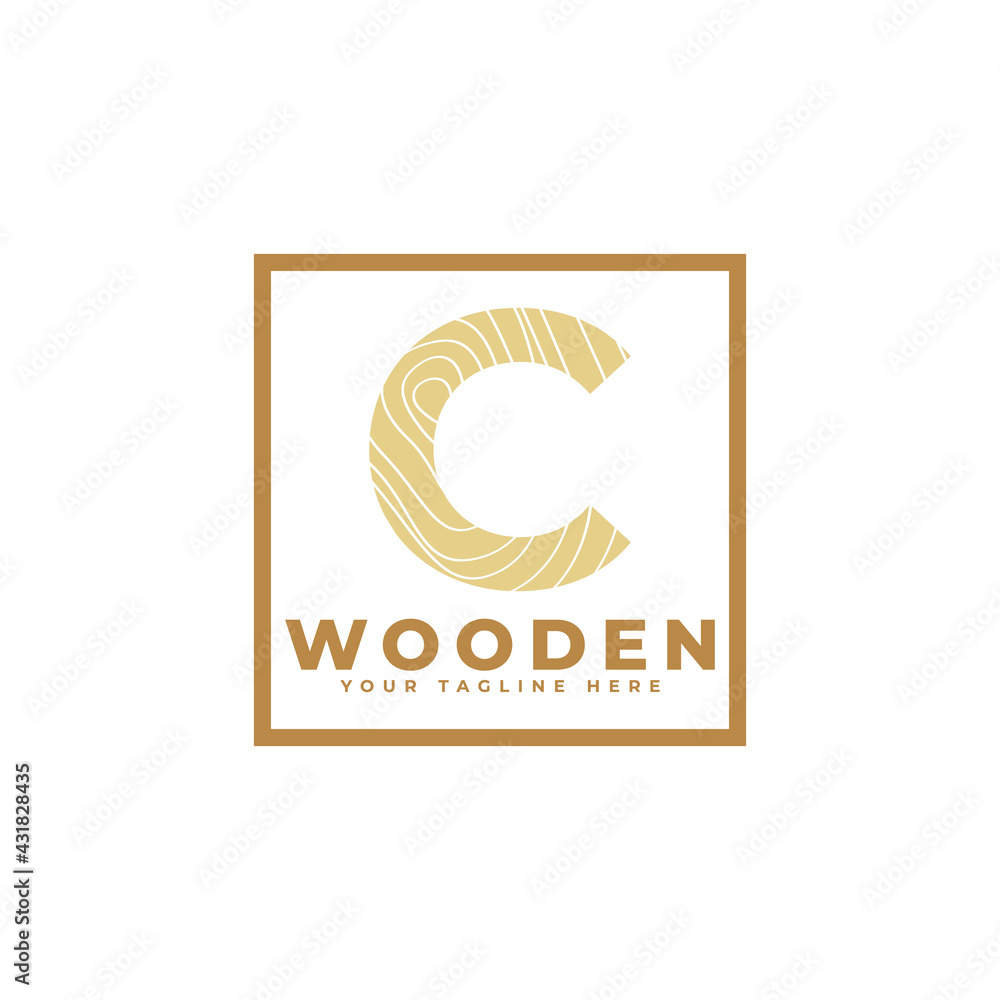 Fototapeta premium Letter C with Wooden Texture and Square Shape Logo. Usable for Business, Architecture, Real Estate, Construction and Building Logos