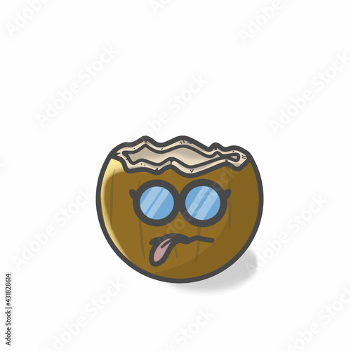 Cute Coconut Character Flat Cartoon Vector Template Design Illustration