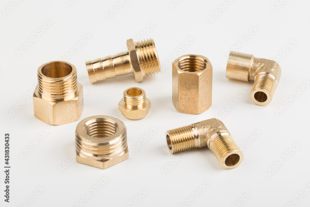 Pneumatic fittings accessories isolated on white Pneumatic fittings accessories isolated on white