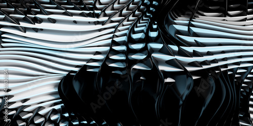 3d illustration of rows  white  black  portal  cave .Shape pattern. Technology geometry  background.