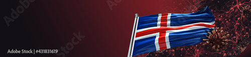 Iceland Flag with Coronavirus Covid-19 in Blood and large Gradient Single Flag  photo