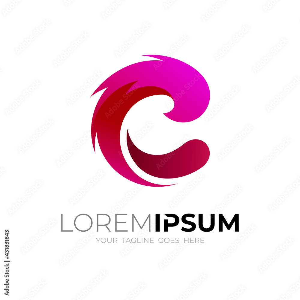Hot fire logo and letter C logo design illustration, red color Hot fire logo and letter C logo design illustration, red color