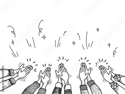 hand drawn of hands clapping ovation. applause, thumbs up gesture on doodle style. vector illustration