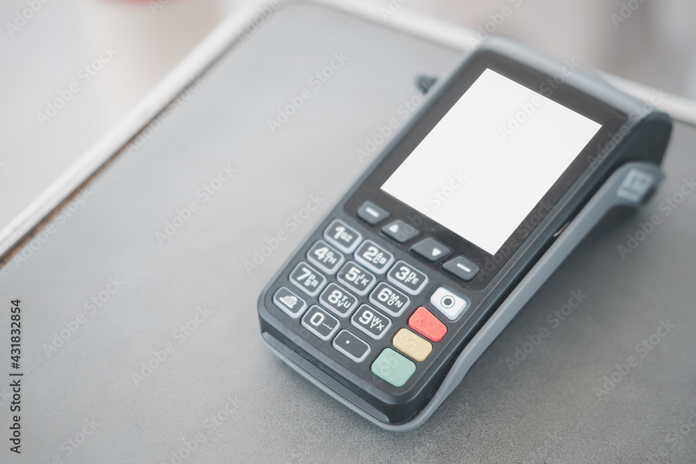 Credit card reader on table