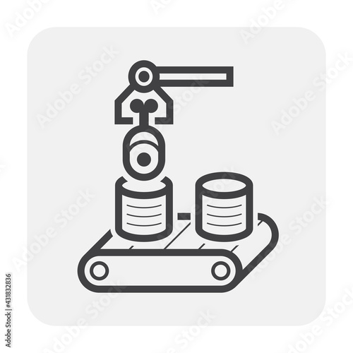 Animal meat in production line vector icon. Process in factory plant of manufacturing or production by machine equipment, automation technology. Food processing industry to making product.
