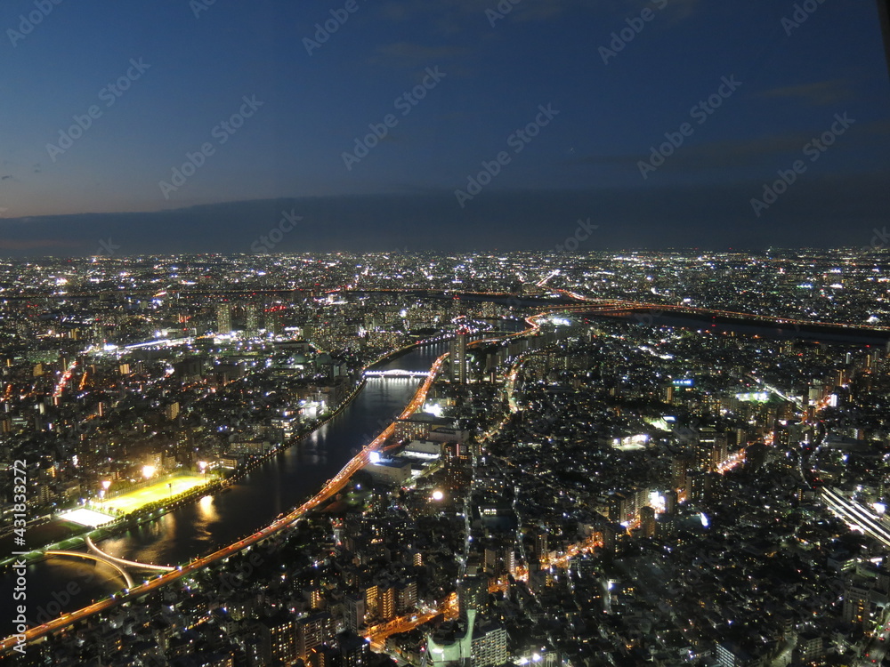 東京スカイツリー天望デッキから見た夜景(北側 埼玉方面 隅田川・荒川・北千住など) View from Tokyo Skytree Tembo Deck 東京スカイツリー天望デッキから見た夜景(北側 埼玉方面 隅田川・荒川・北千住など) View from Tokyo Skytree Tembo Deck