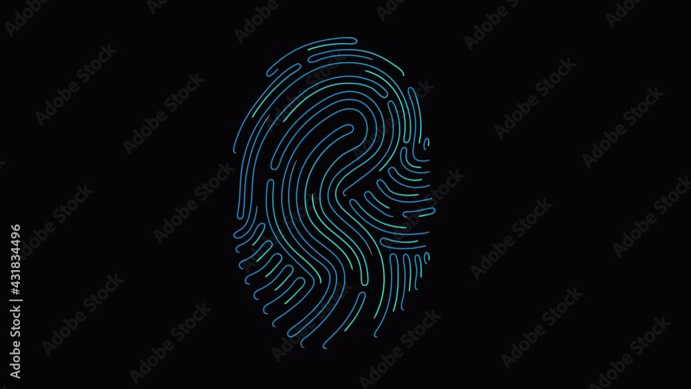 Touch ID fingerprint animation is a futuristic digital processing of the biometric scanner concept and application security scanning. Alpha channel. No background. Isolated.