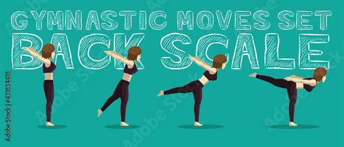 Gymnastic Moves Set Back Scale Manga Cartoon Vector Illustration