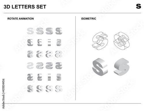 3d s Alphabet Letters Set Animate Isometric Wireframe Vector