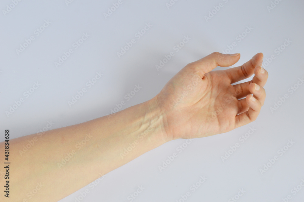 Visible blood vessels appear around arm wrist in white background Visible blood vessels appear around arm wrist in white background