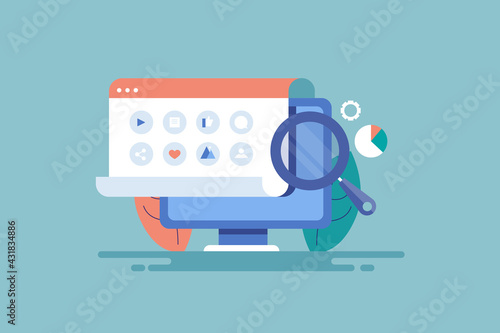 blog post, content planning, social media  calendar concept. Social media marketing and management software scheduling post. Flat design web banner.