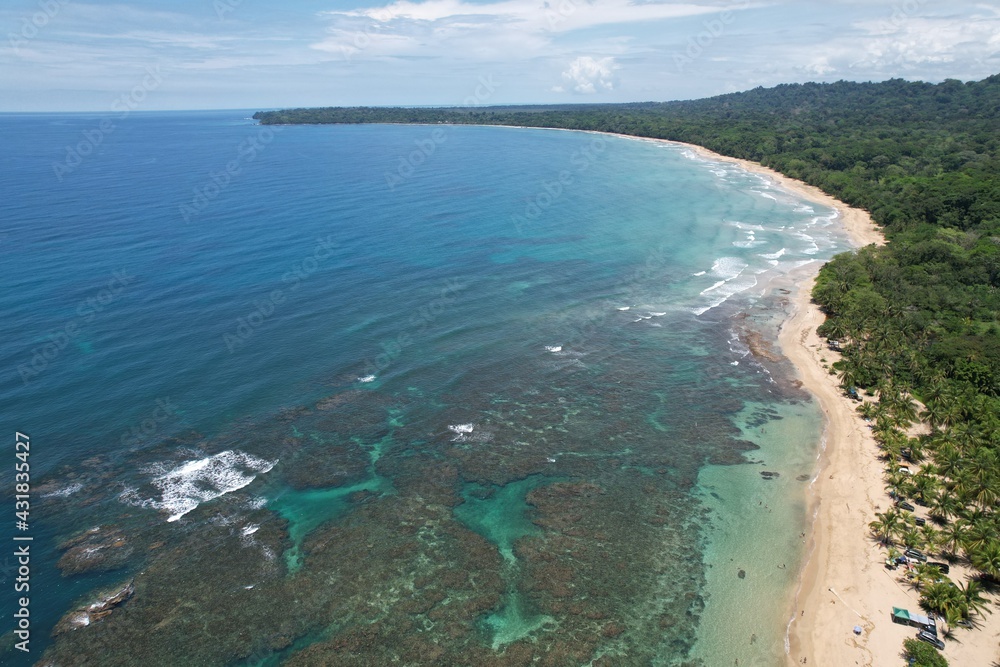 Lush tropical Caribbean Coast of Limon in Costa Rica -aerial views of Cocles, Punta Uva, Playa Chiquita and Puerto Viejo	