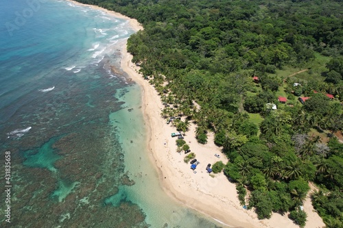 Lush tropical Caribbean Coast of Limon in Costa Rica -aerial views of Cocles  Punta Uva  Playa Chiquita and Puerto Viejo