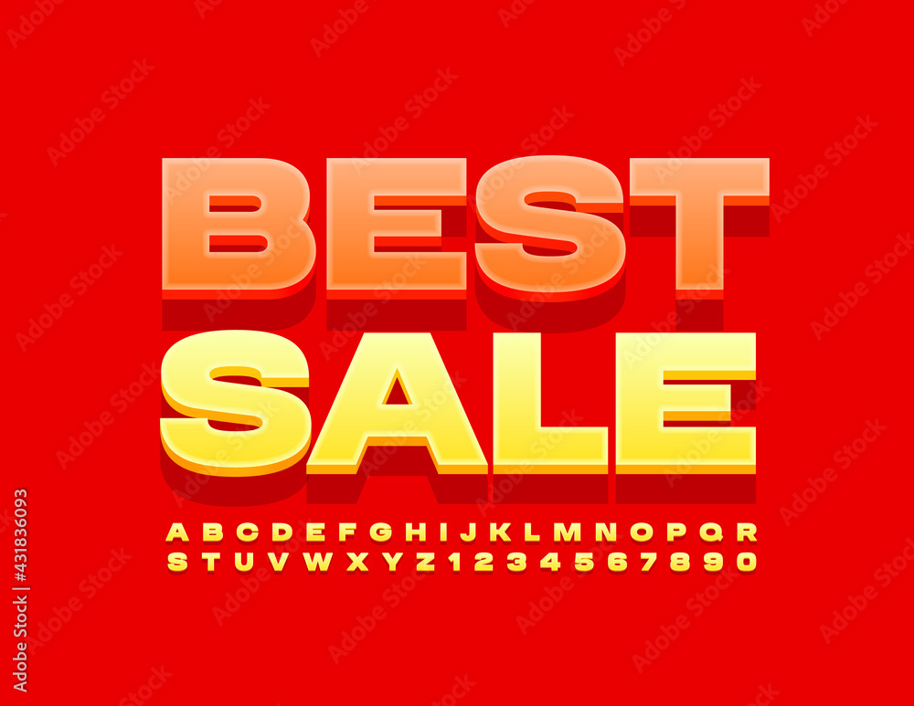 Vector promo banner Best Sale. Bright modern font. Yellow 3D Alphabet Letters and Numbers set
