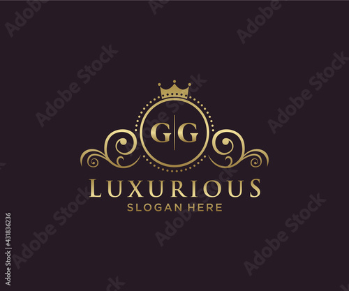 Initial GG Letter Royal Luxury Logo template in vector art for Restaurant, Royalty, Boutique, Cafe, Hotel, Heraldic, Jewelry, Fashion and other vector illustration.