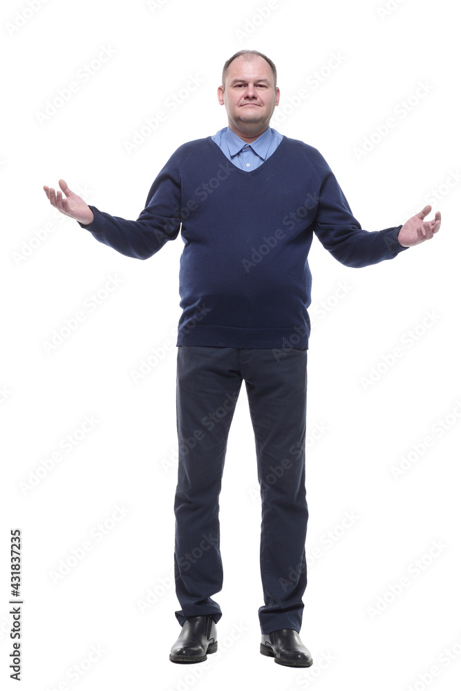 full-length. mature man in a blue jumper. full-length. mature man in a blue jumper.