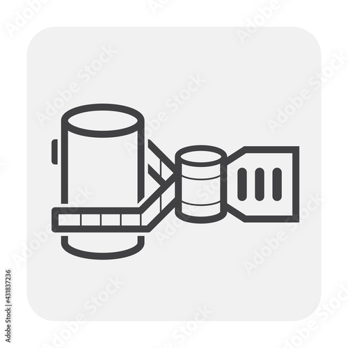 Robot hand grabbing drinking glass vector icon. Automated machine, industrial equipment for manufacturing production. Concept for accuracy, innovation, machine learning, engineering and technology.