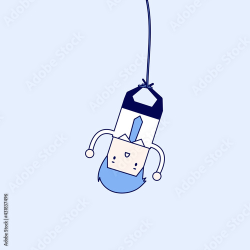 Businessman bungee jumping. Cartoon character thin line style vector.