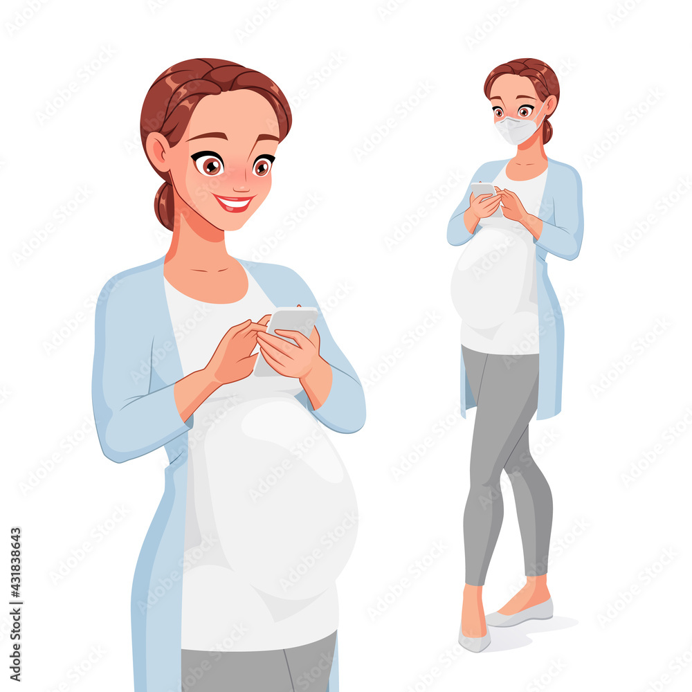 Pregnant woman using mobile phone. Vector illustration. Pregnant woman using mobile phone. Vector illustration.
