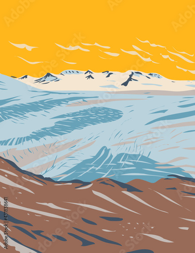 WPA Poster Art of Harding Icefield near Exit Glacier of the Kenai Mountains in Kenai Fjords National Park located in Kenai Peninsula in Alaska done in works project administration style.