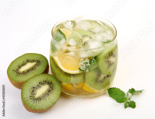 Drink from ripe fruits with melissa and ice