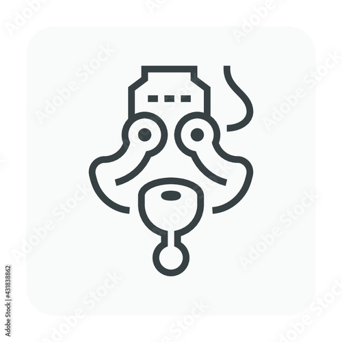 Food industry processing vector icon. Robotic hand or machine equipment and meat to working for production line in factory plant. Automation technology and manufacturing. Editable stroke.