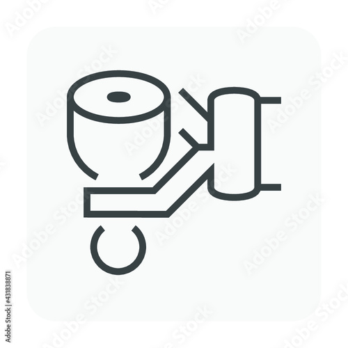 Food industry processing vector icon. Robotic hand or machine equipment and meat to working for production line in factory plant. Automation technology and manufacturing. Editable stroke.