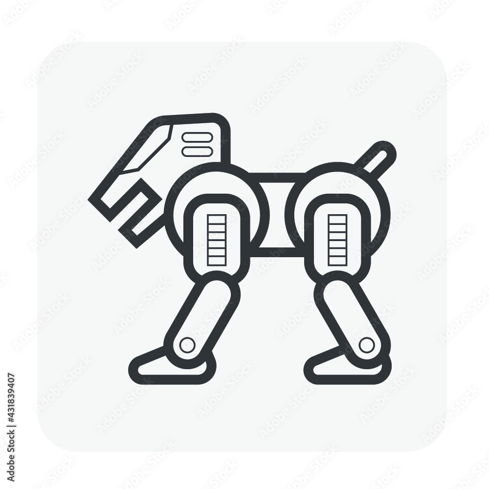 Dog robot vector icon. Cyber pet or toy consist of digital technology of future, mechanical machine, intelligence and electronic system. For playful friend or animal therapy for kid and children. Dog robot vector icon. Cyber pet or toy consist of digital technology of future, mechanical machine, intelligence and electronic system. For playful friend or animal therapy for kid and children.