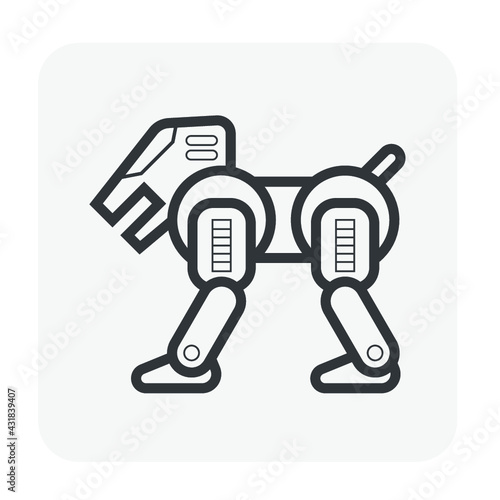 Dog robot vector icon. Cyber pet or toy consist of digital technology of future, mechanical machine, intelligence and electronic system. For playful friend or animal therapy for kid and children.