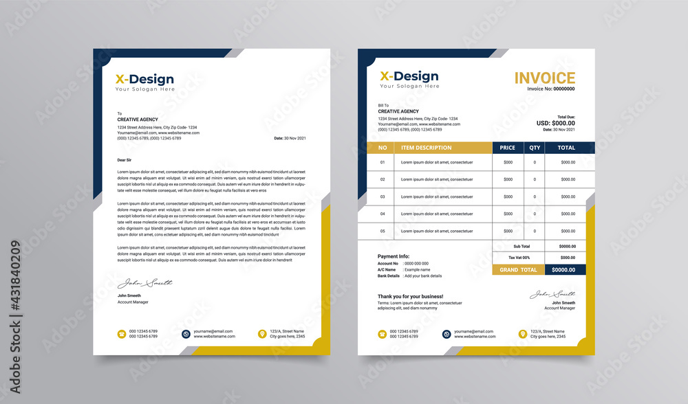 Modern business stationery collection letterhead and invoice template design