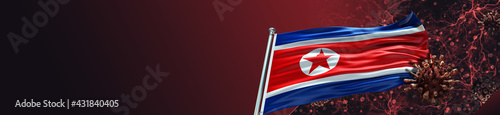 North Korea Flag with Coronavirus Covid-19 in Blood and large Gradient Single Flag  photo